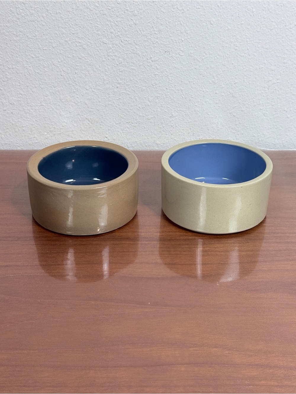 2 Vintage Bretby Stoneware Pet Bowls 5 inch Blue Interiors